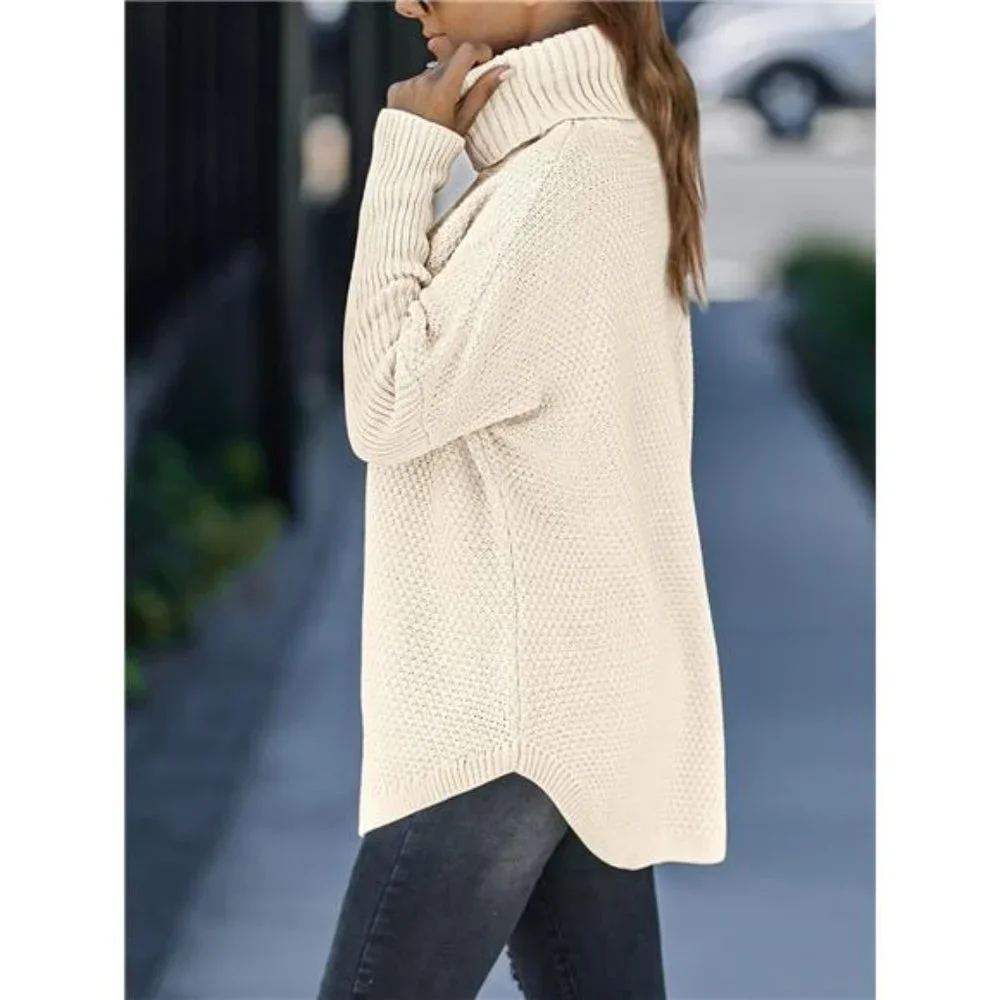 Women's Turtleneck Long Sleeve Tunic Sweater Oversized Chunky Knit Pullover Tops
